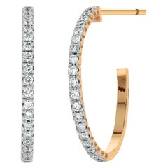 18K Gold Diamond Hoop Earrings Diamond Half Hoop Micro Pave Diamond Huggie