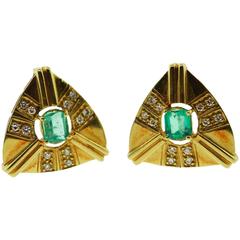 Gorgeous Colombian Emerald Diamond Gold Earrings