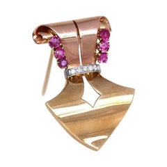 Retro Tiffany & Co Rubies Diamonds Gold Brooch Appraisal Original Box, 1950