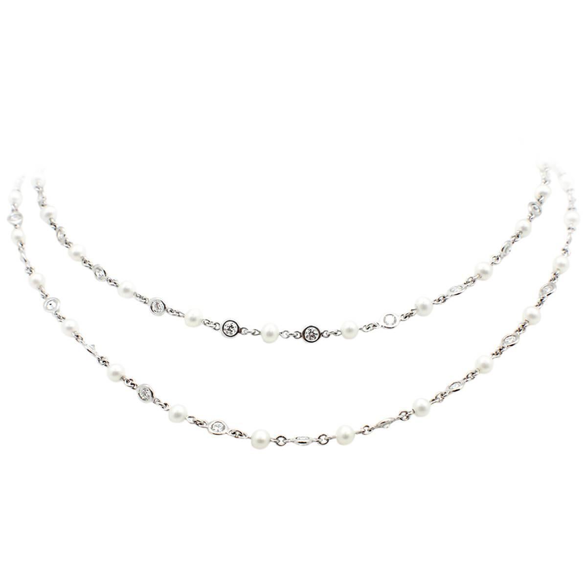 Dena Kemp Pearl 3.50 Carats Diamonds Gold Chain Necklace For Sale