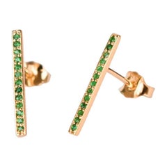 18K Emerald 26 Pcs Emerald Stud Earrings Long Bar Studs Delicate Gold Earrings