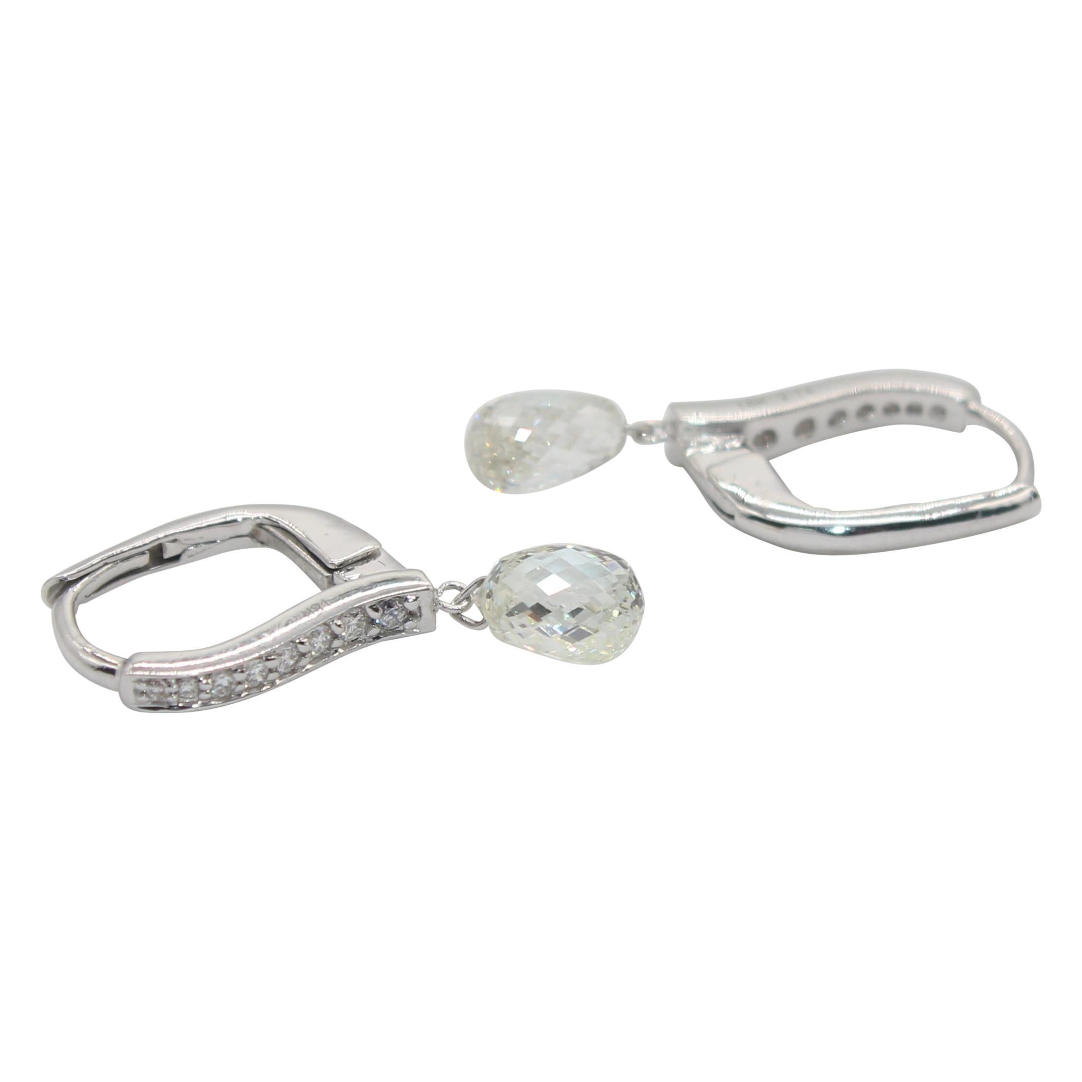PANIM 2 Carat Diamond Briolette 18K White Gold Dangling Earrings For Sale