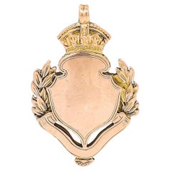 Edwardian 9k Rose Gold Shield and Crown Pendant, Circa 1911