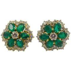 Magnificent Emerald Diamond Gold Earrings 