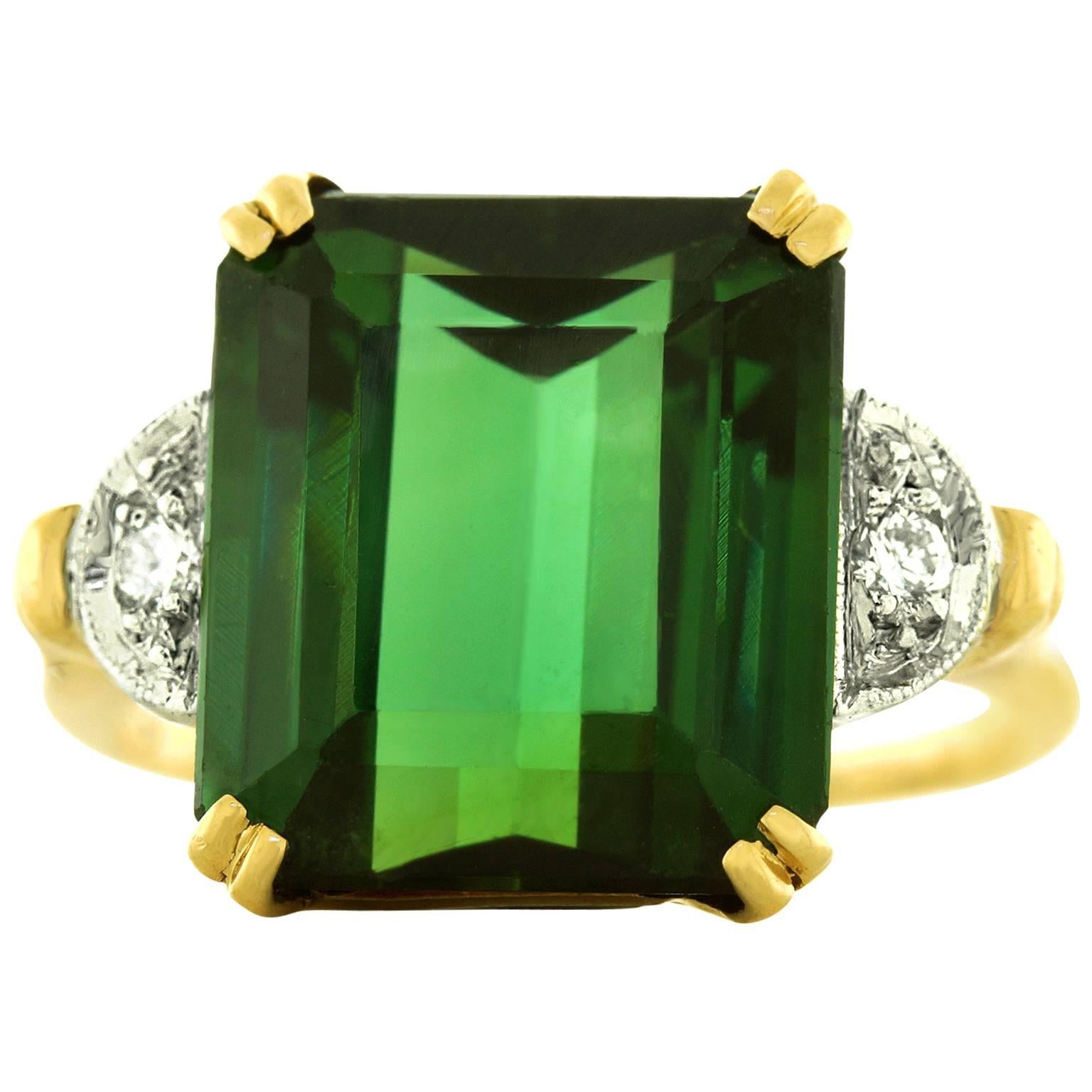 1950s F. & F. Felger Tourmaline Diamond Gold Ring