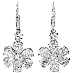 Pear Shape Diamond Platinum Flower Earpendants 12