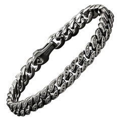 David Yurman Curb Chain Bracelet en argent sterling avec diamants noirs pavés 