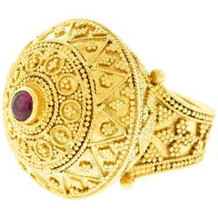 Lalaounis Byzantine Motif Ruby and Gold Dome Ring