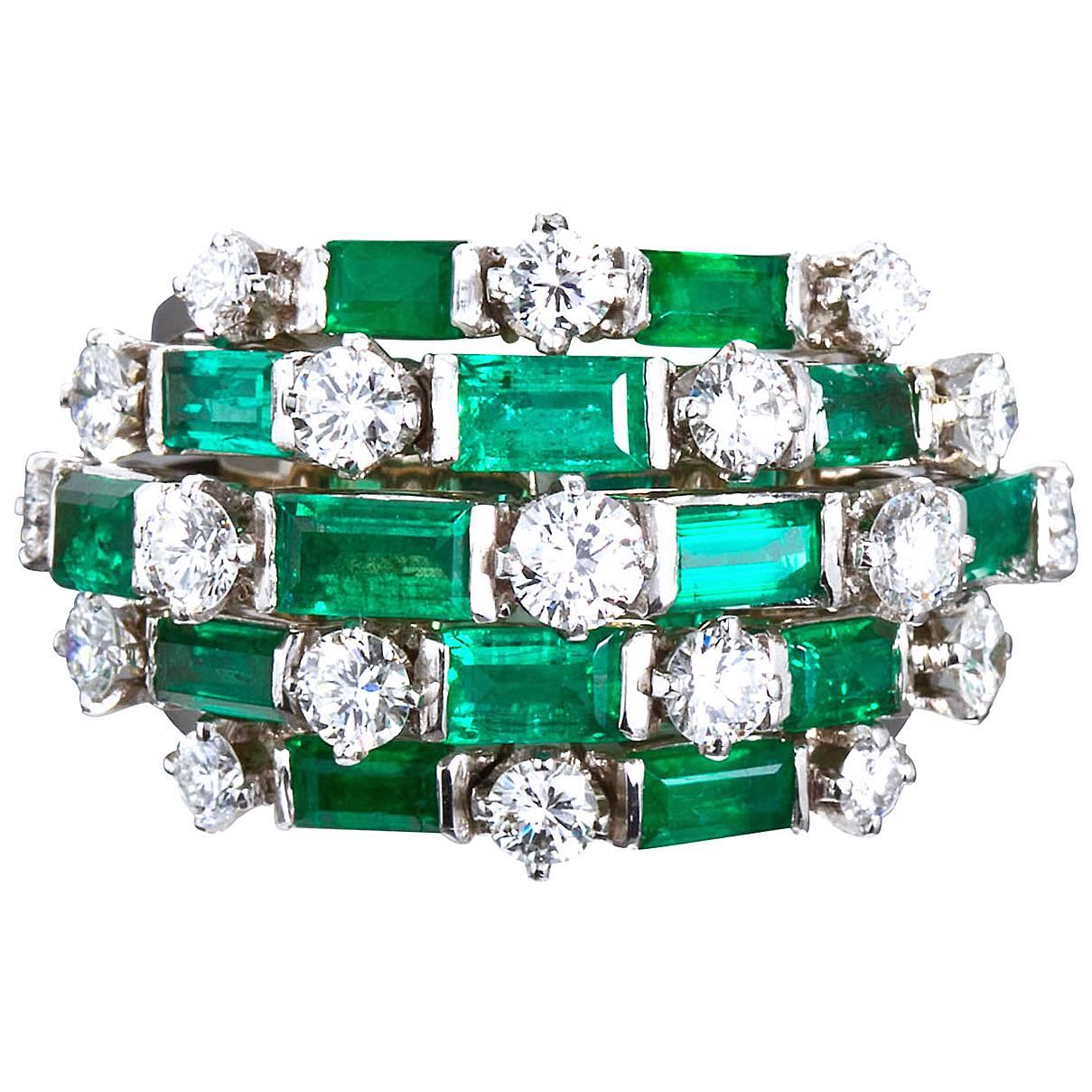 Emeralds Diamond Cocktail Dome Boulé Ring