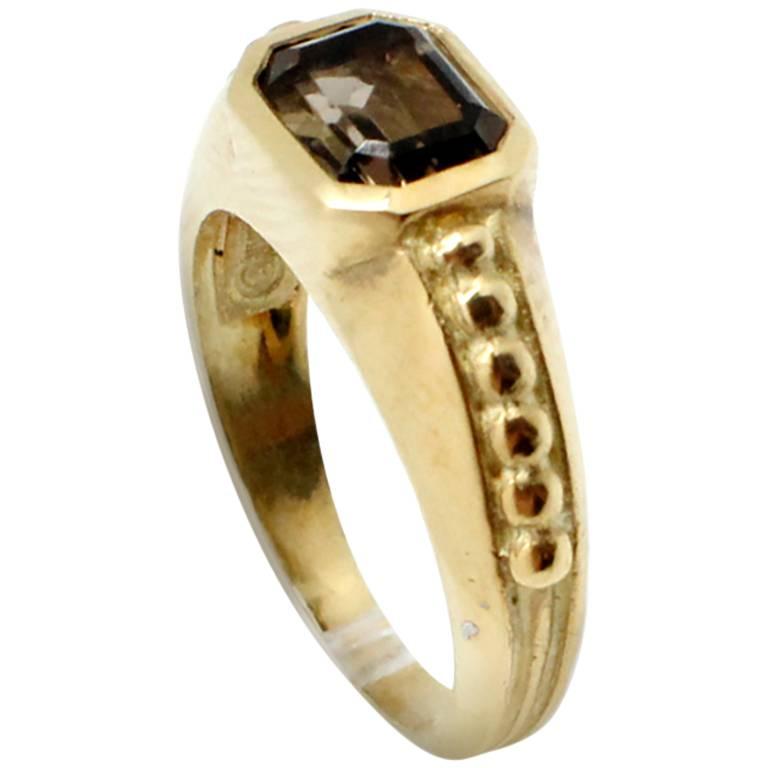 Judith Ripka Smoky Quartz Gold Band Ring For Sale