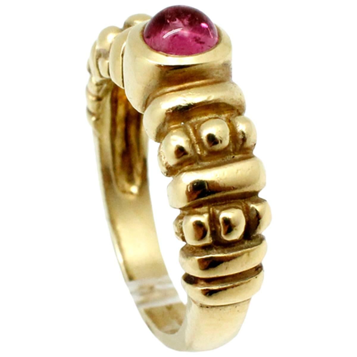 Judith Ripka Pink Tourmaline Cabochon Gold Ring For Sale