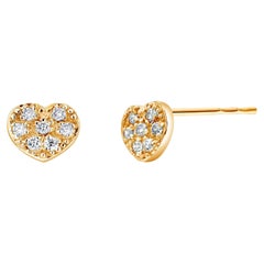 Yellow Gold Diamond Heart Shaped Stud Earrings Measuring