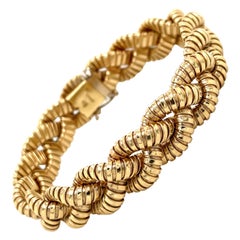 14 Karat Yellow Gold Braided Link Bracelet 24.2 Grams Made In Italy