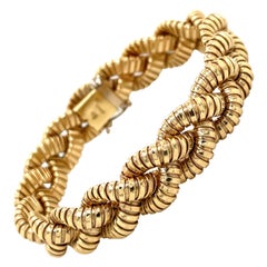 14 Karat Yellow Gold Braided Link Bracelet 24.2 Grams Made In Italy