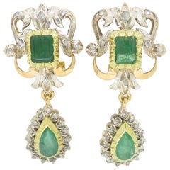 19th Century Emerald & Rose cut Diamond Chandelier Earrings