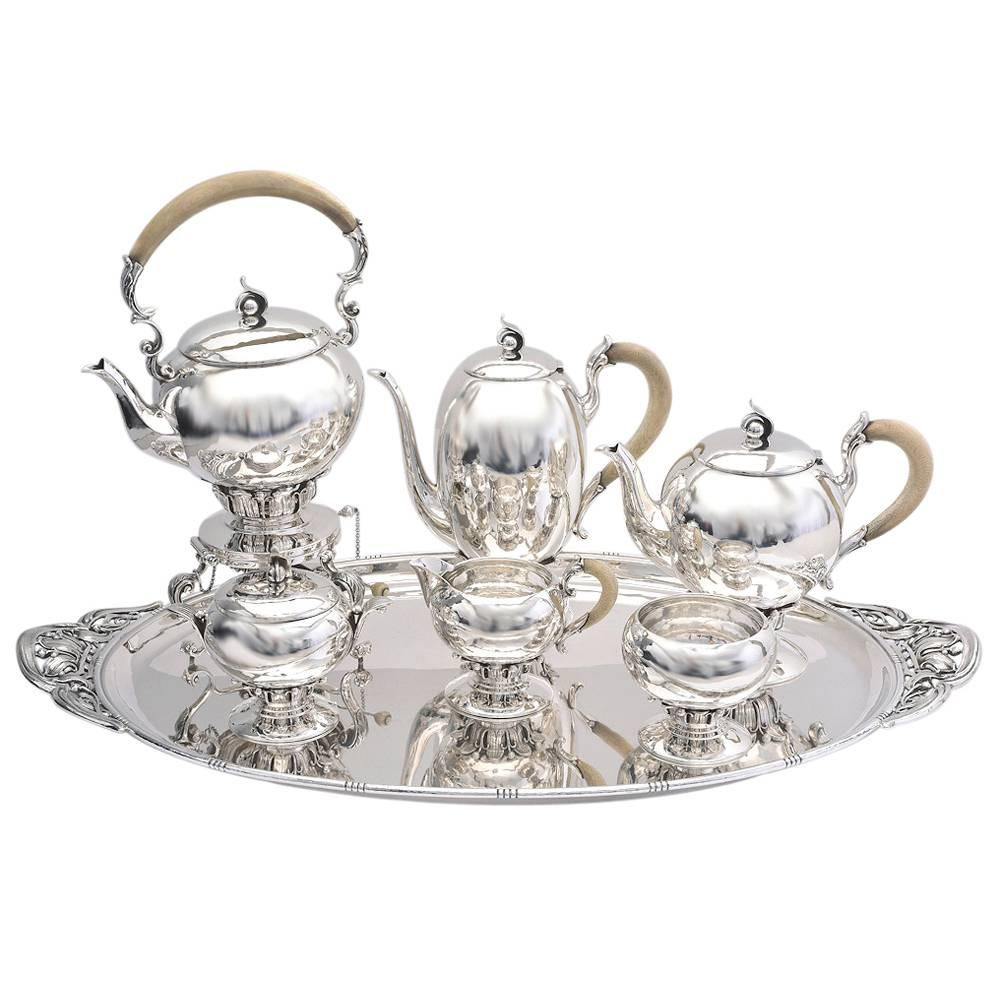 1930s 6 Piece Silver Tea and Coffee Service with Tray