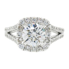 Platinum 2.16ctw GIA Round Brilliant Diamond w/ Halo Split Shank Engagement Ring