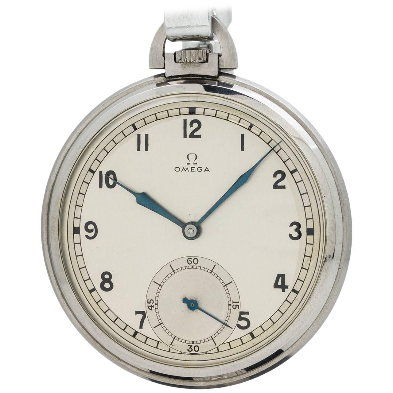 Omega Stainless Steel Pocket Watch 