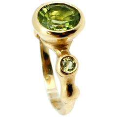 Designer Lee Brevard Vivid Yellowish Green Peridot Set in 18kt Yellow Gold Ring