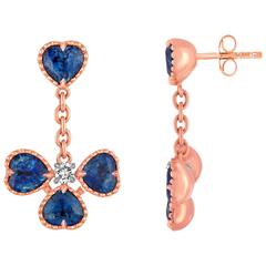 Heart Shaped Sapphire Diamond Gold Dangle Earrings 5