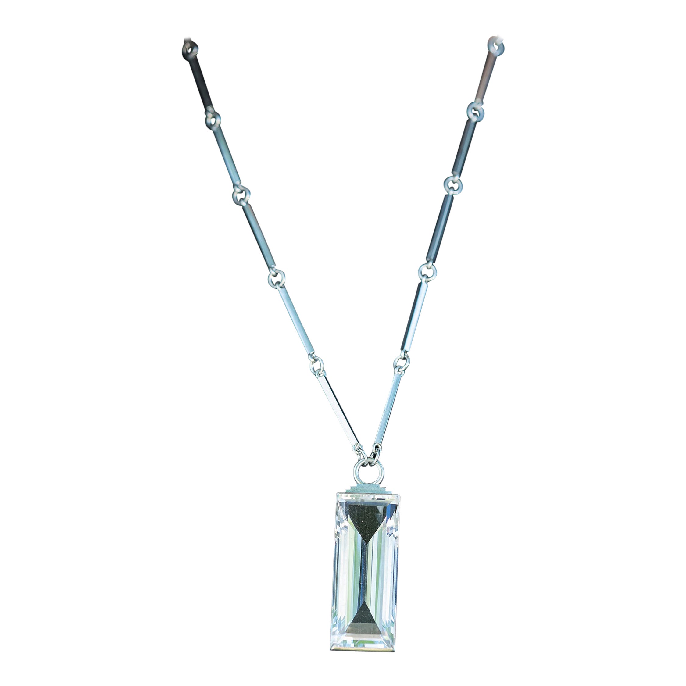 1937 Art Deco 85 carat rock crystal silver necklace by Wiwen Nilsson For Sale 2