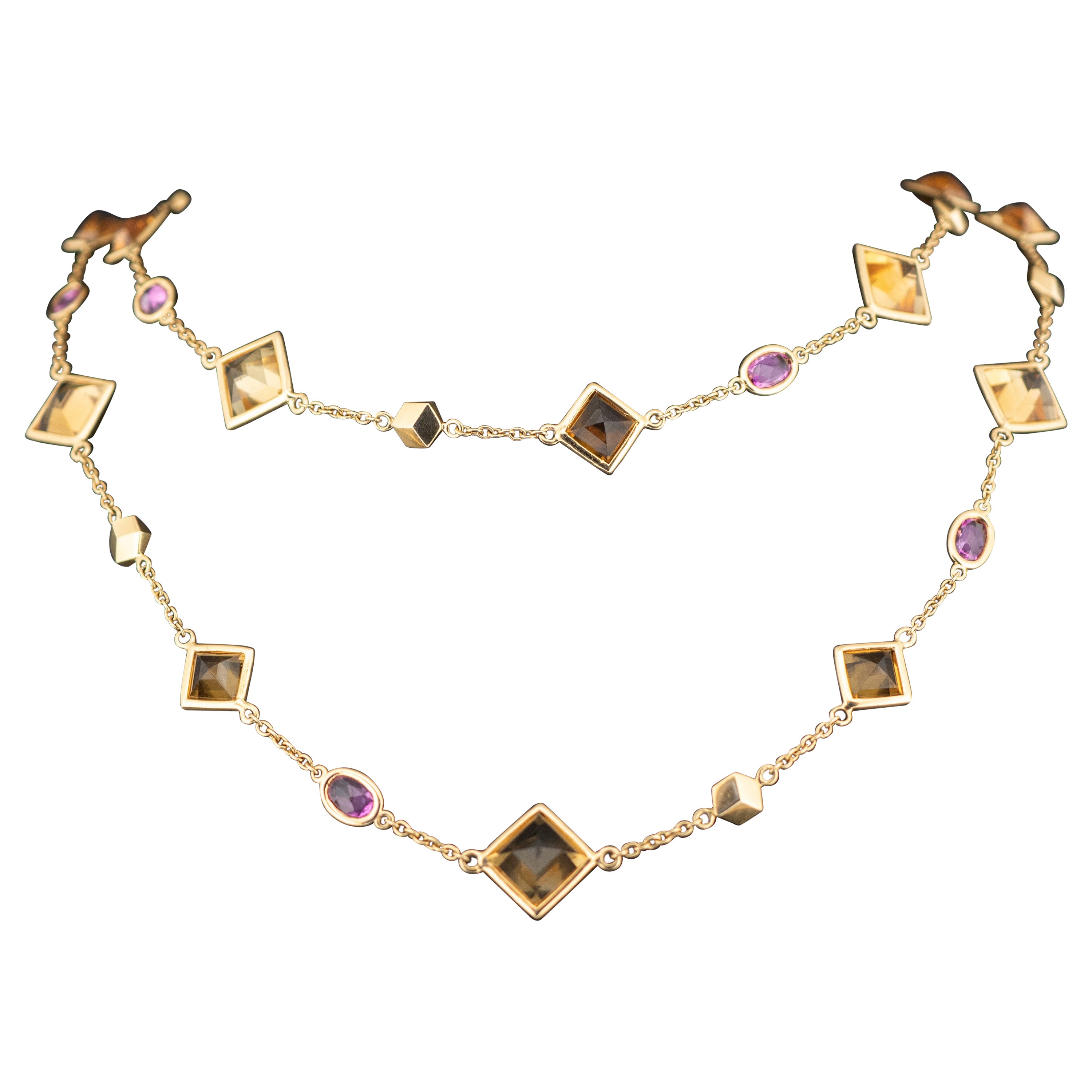 Paolo Costagli 18 Karat Yellow Gold 38.65 Carat Citrine and Sapphire Necklace