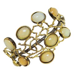 New Unheated Natural Precious Opal Handmade 14k YGold Plated & Silver Bracelet