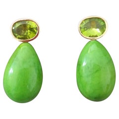 Oval Faceted Peridot 14K Gold Green Turkmenistan Turquoise Round Drop Earrings