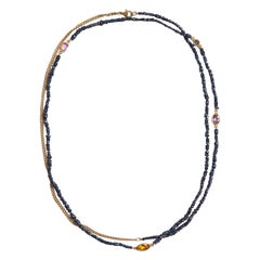 Objet-a - Beaded Necklace - sapphires, tourmaline and 18k yellow gold chain