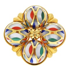 Asch Grossbradt 18K Yellow Gold Multi-Color Enamel Large Brooch