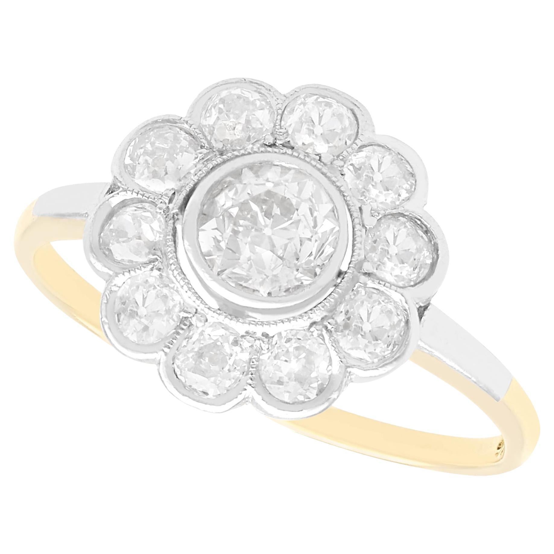 Antique 1.63 Carat Diamond and Yellow Gold Floral Cluster Ring For Sale