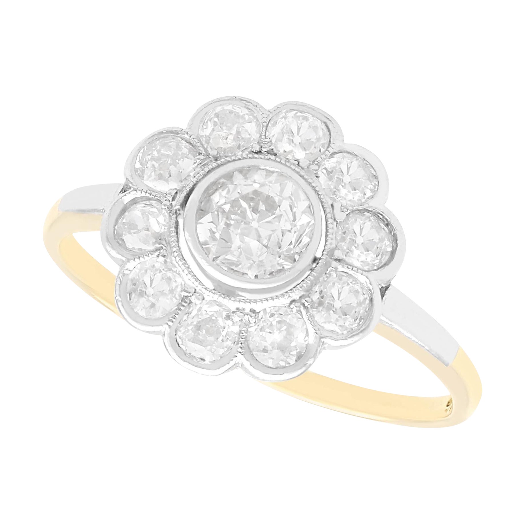 Antique 1.63 Carat Diamond and Yellow Gold Floral Cluster Ring