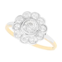 Antique 1.63 Carat Diamond and Yellow Gold Floral Cluster Ring
