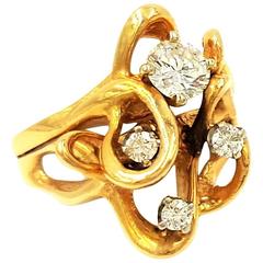 Fascinating Contemporary Freeform Wire .55 Carat Diamond Gold Ring
