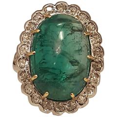 Antique Cabochon Emerald Diamond Ring