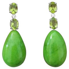 2 Oval Peridot Gold Diamonds 2 Green Turkmenistan Turquoise Drops Earrings