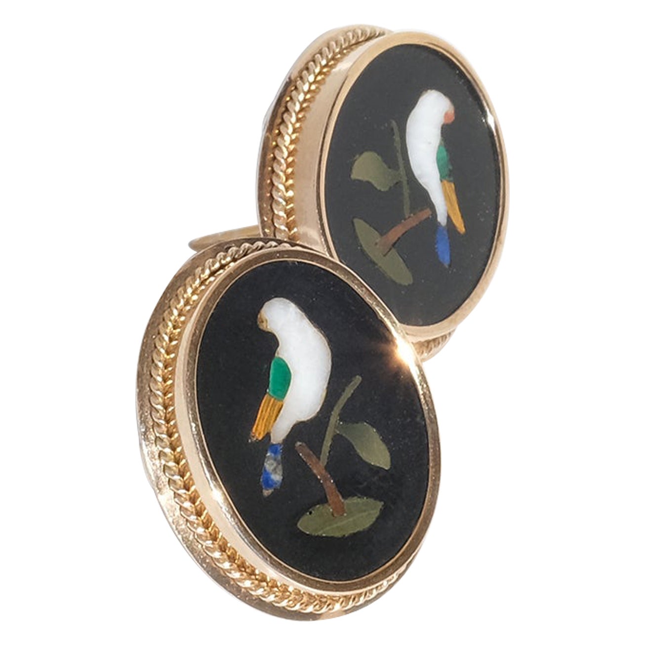 A pair of Italian earrings, late 19th c. Pietra dura.