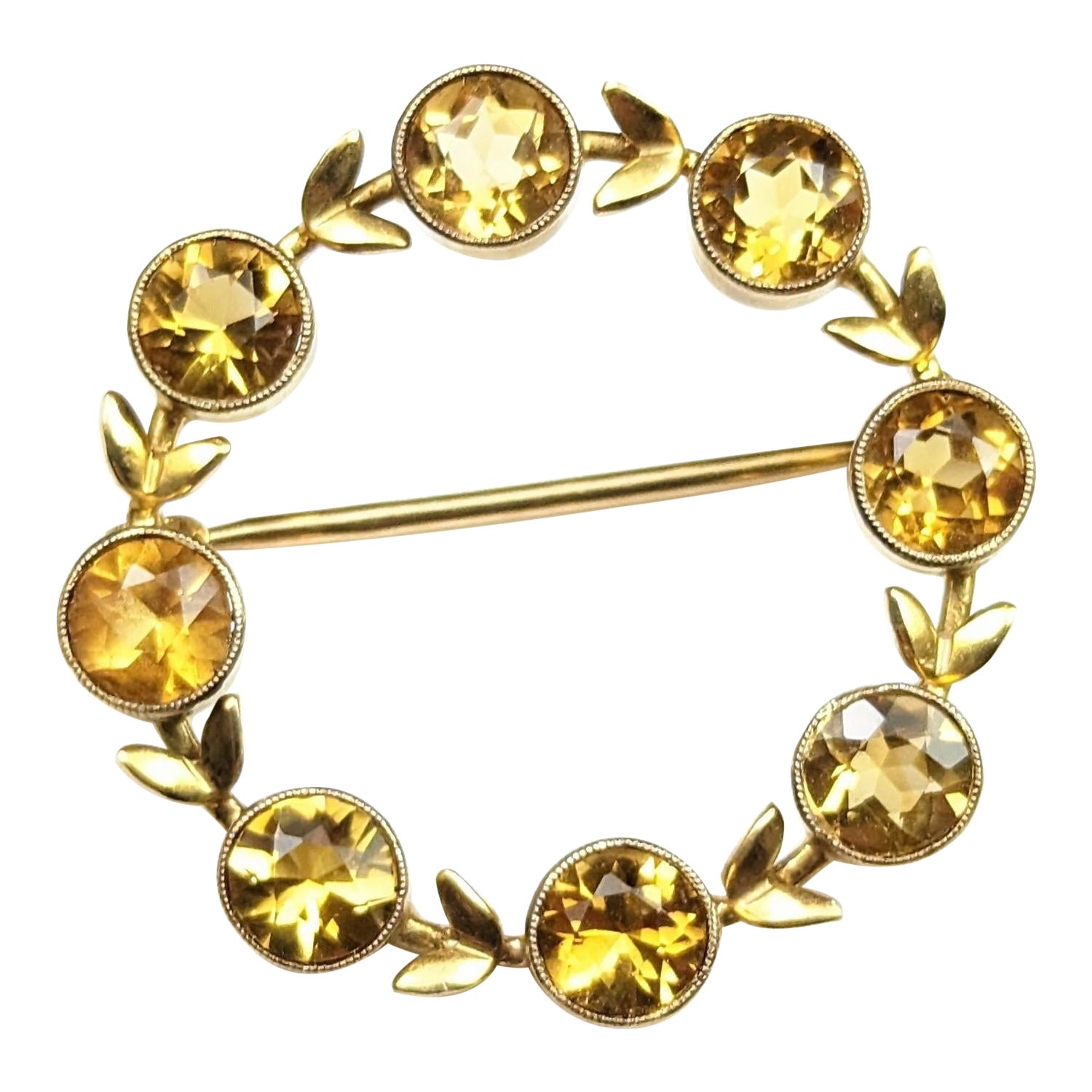 Vintage Citrine wreath brooch, 9k yellow gold, Cropp and Farr 