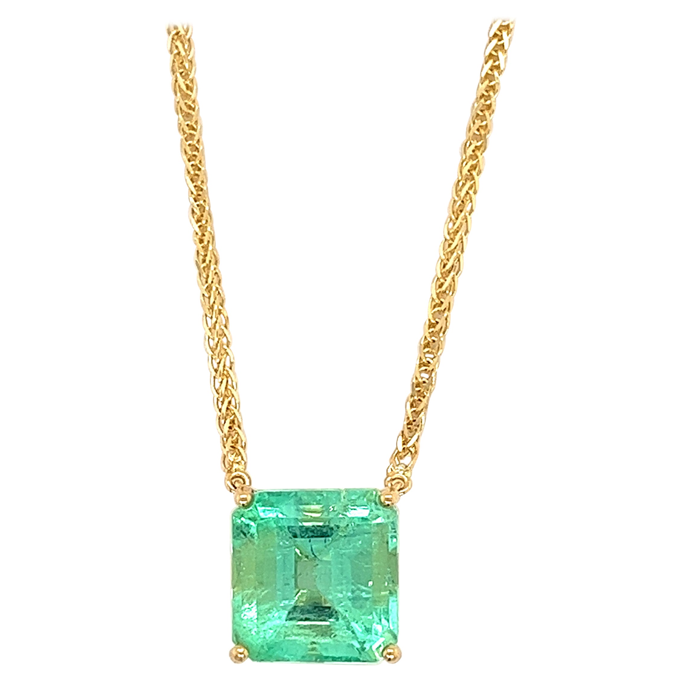 GRS Certified 5.83 Carat Colombian Emerald in 18K Floating Solitaire Necklace For Sale