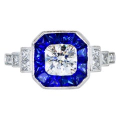 GIA Certified Diamond and Sapphire Fine White Gold Ring.