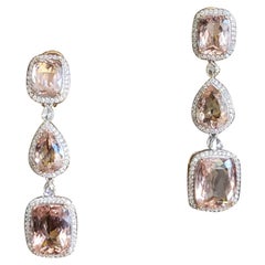 Set in 18K Rose Gold, 29.64 Carats Morganite & Diamonds Dangle Earrings