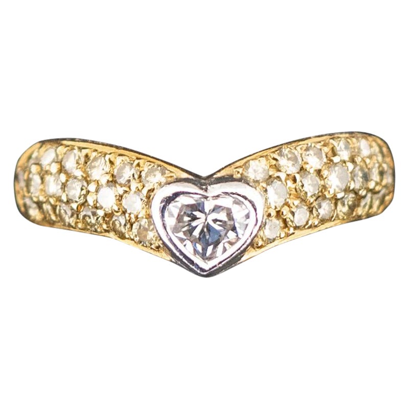18ct Yellow Gold 0.25ct Heart Diamond & Yellow Tinted Pave Diamond Ring 5.4g For Sale