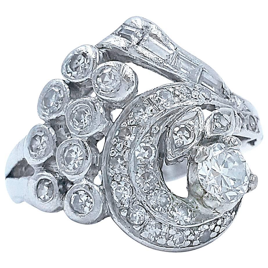 Original Art Deco Platinum 
1 Carats of Diamonds Stunning Custom Ring For Sale