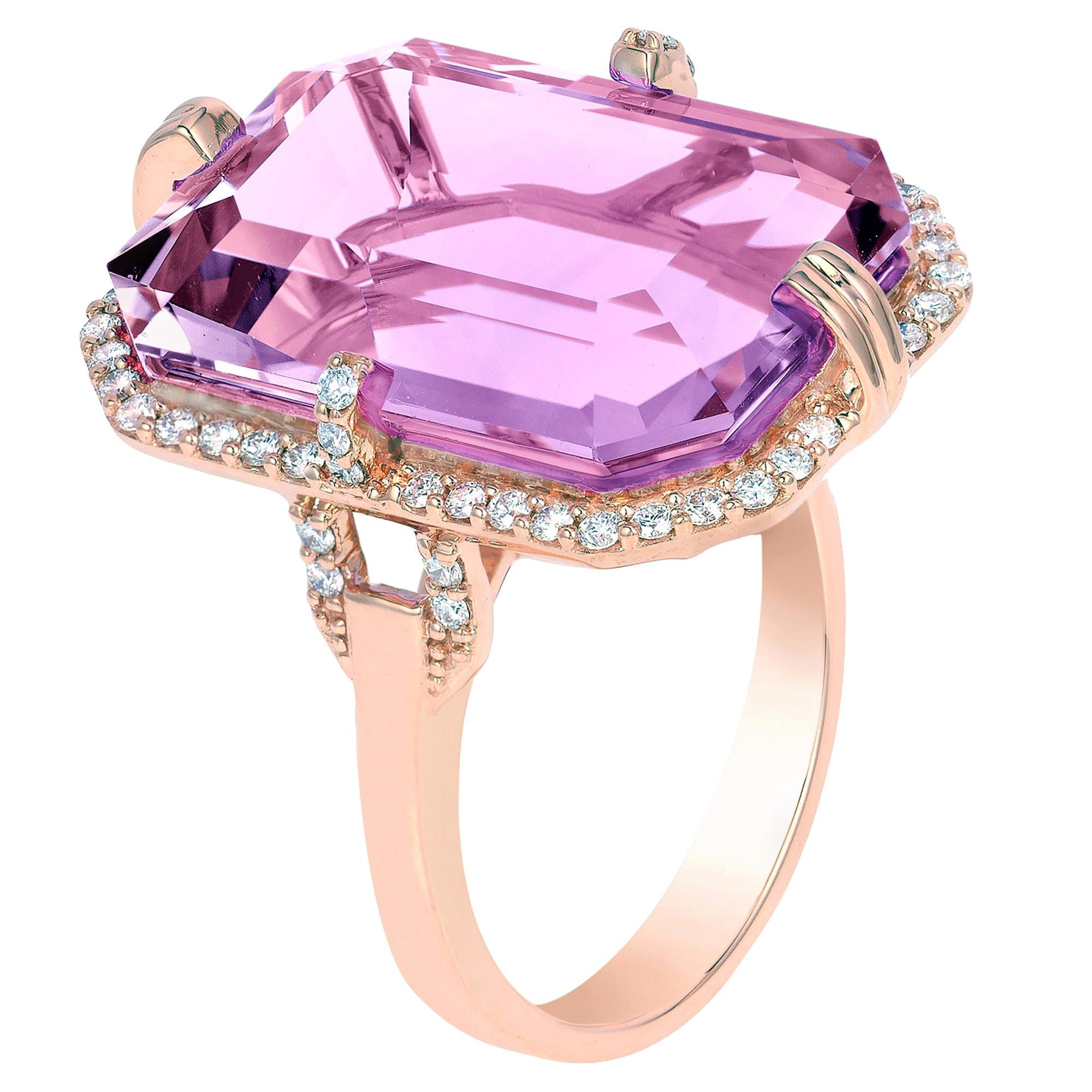 Goshwara Emerald Cut Lavender Amethyst and Diamond Ring For Sale