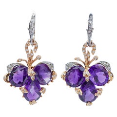 Amethysts, Diamonds, 14 Karat White and Rose Gold Earrings