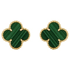 Van Cleef & Arpels Boucles d'oreilles vintage Alhambra en or jaune et malachite