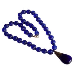 Georgian Blue glass beads necklace with pendant