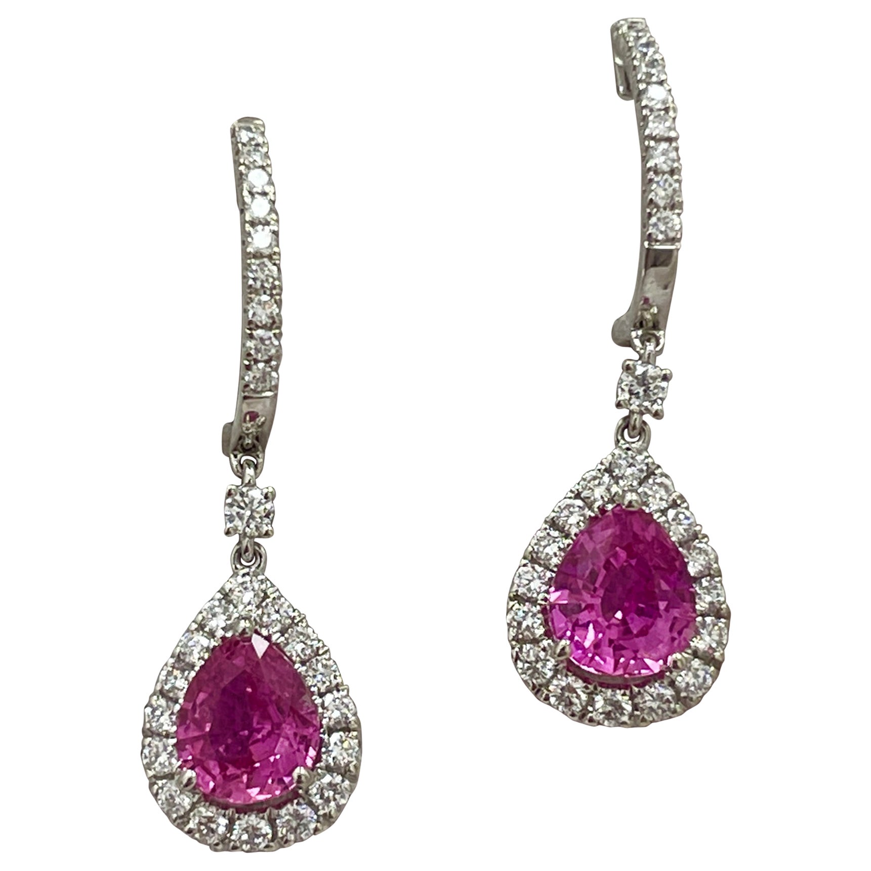 3.09 Carat Pink Sapphire, Diamond & White Gold Earrings For Sale