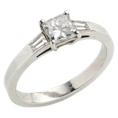 Solitaire Princess Cut Diamond and Platinum Ring, 0.71 Carat