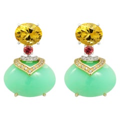 Chrysoprase and Citrine Drop Earring Set in 18kt Gold with White Diamonds Italy
